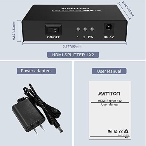 AVMTON 4K HDMI Splitter 1 be 2 Ki,HDMI Splitter Támogatja a Full HD-4K@30Hz 1080P 3D Full HD Splitter,1x2 HDMI Splitter 1