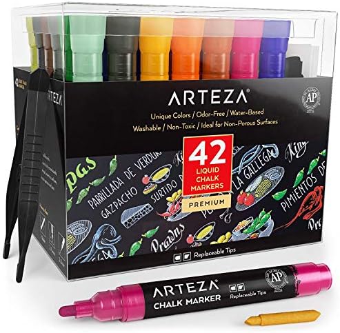 ARTEZA Folyékony Kréta Marker, Víz-Alapú 42-Color Pack 50 Tábla Címkék, illetve Cserélhető Tippek a Felnőttek, Bisztró &