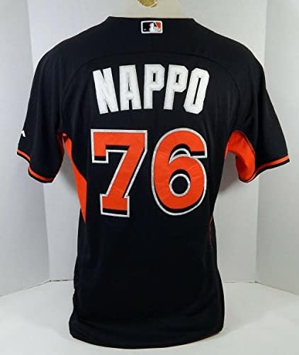 2014-16 Miami Marlins Greg Nappo 76 Játék Használt Fekete Jersey Ex ST BP 46 954 - Játék Használt MLB Mezek