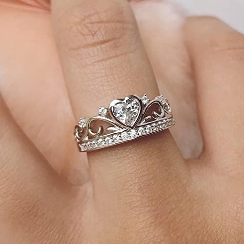 2023 Tökéletes Szíve Cirkon Korona Gyűrű a Nők, Eljegyzési Gyűrű, Ékszerek, Ajándékok, Rózsa Gyűrű Csomag (Ezüst, 8)
