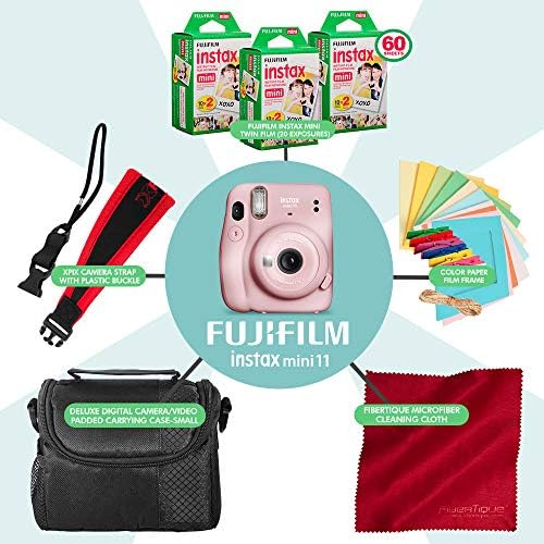 FUJIFILM INSTAX Mini 11 Instant Film Kamera (Blush Pink) + TARTOZÉK CSOMAG, AMELY TARTALMAZZA 3x Fujifilm Instax Mini Twin
