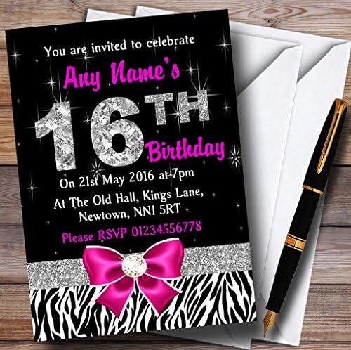 Rózsaszín Gyémántot, Zebra 16. Születésnapi Party Személyre szóló Meghívók
