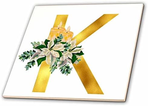 3dRose Karácsonyi Virágos Kép Arany Monogram Kezdeti K - Csempe (ct-371556-7)