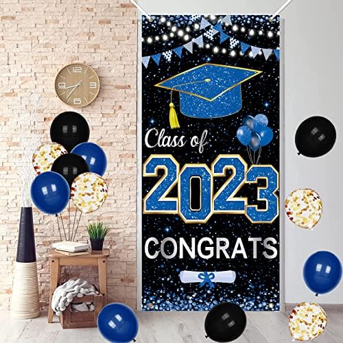 2023 Érettségi Party Dekoráció, Kék - Arany Gratulálok Osztály 2023 Érettségi Banner Lóg Tornácon Jelek, Iskolai Kollégium