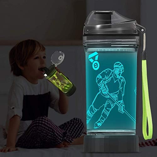 YuanDian Jégkorong Ajándékok Fiúknak, világít a Víz Üveg - 14 OZ BPA Mentes Tritan Környezetbarát - Király LED Sport Csésze