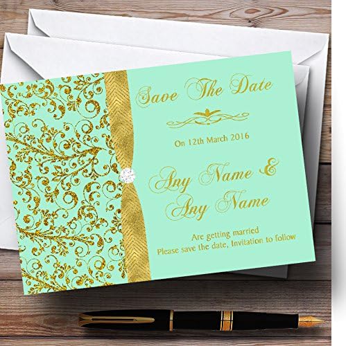 Arany, Hűvös Menta Zöld Vintage Személyre szabott Esküvői Mentsd meg A Dátum Kártyák