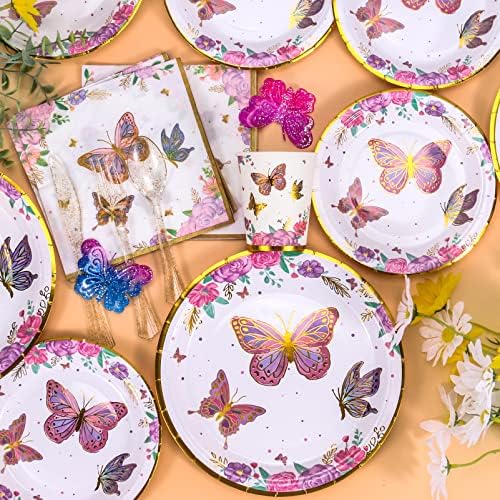Decodinli Pillangó Party Kellékek, Pillangós Születésnapi Party Dekoráció, Pillangók, Tányérok, Szalvéták, Pillangó Tündér