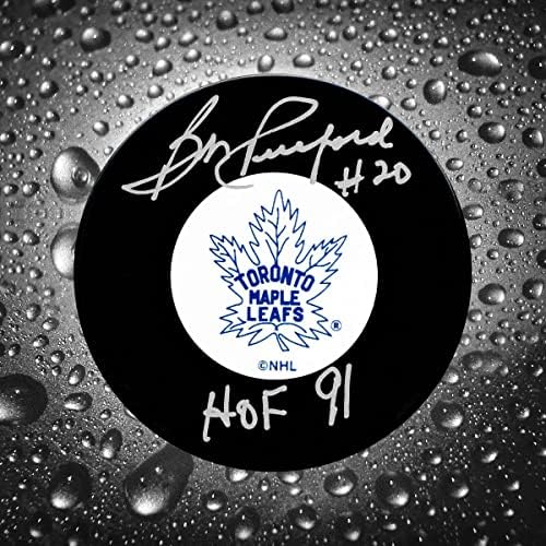 Bob Pulford Toronto Maple Leafs HOF Dedikált Puck - Dedikált NHL Korong