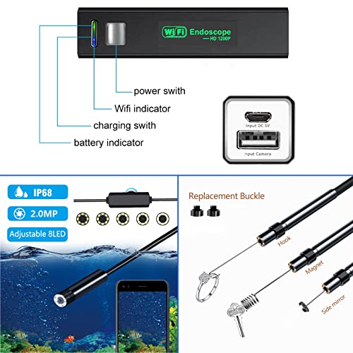 Vezeték nélküli Endoszkóp Kamera 1200P HD USB Füles Ellenőrző Kamera IP67 Vízálló Kígyó Kamera LED-iPhone/Android/iOS/Windows/Mac/Tablet/PC