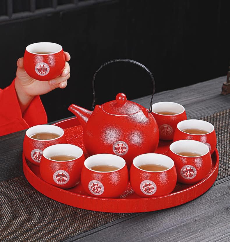 A kínai Hagyományos Esküvői Dekoráció Piros teáskészlet, a Kínai Kung-Fu Tea Set Teáskanna 8 Porcelán -, Tea-Testület, Vörös