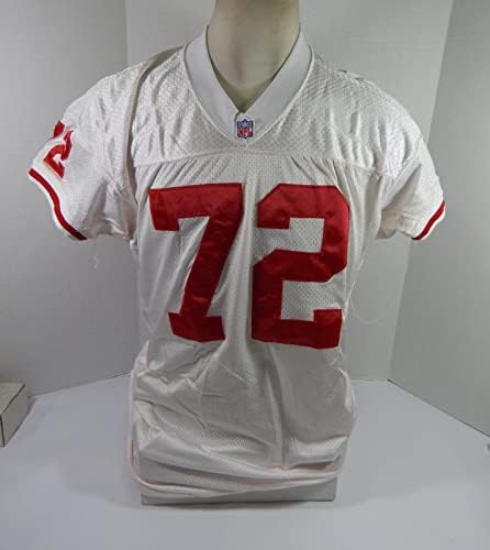 1995-ben a San Francisco 49ers Oliver Barnett 72 Játék Kiadott Fehér Jersey 50 DP32942 - Aláíratlan NFL Játék Használt Mezek